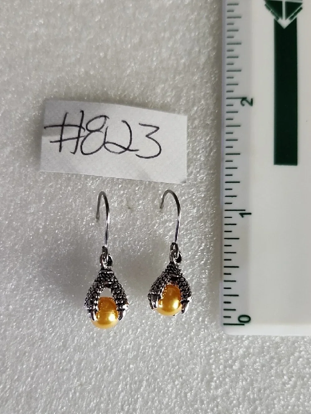 Yellow Pearl Drop Earrings in Silver-Tone Dragon Claw Setting